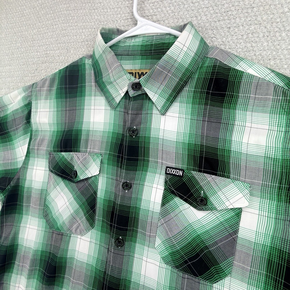 Dixxon Palo Verde Bamboo Shirt Mens Large Green Plaid Short Sleeve Button Up